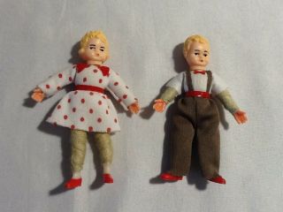 2 Lovely 3 Inch Wrapped Flexible Vintage Doll House People Boy And Girl