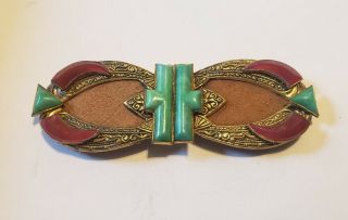 Art Deco Czechoslovakia Czech.  Brass And Glass Belt Buckle Vintage
