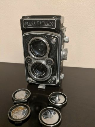 Rolleiflex 3.  5a Synchro - Compur Tlr With 8 Filters