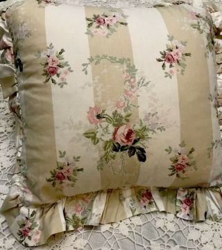 Vintage Laura Ashley Floral W/pink Roses Chintz Throw Pillow 16”,  Ruffles