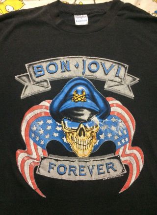 Vintage 80s 1989 Bon Jovi Forever The Brotherhood Tour Tshirt Size L/XL Fit 4