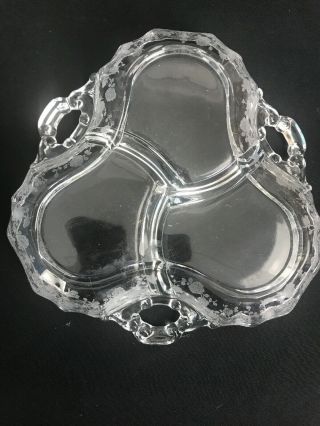 Vintage Cambridge Rose Point Etched Glass Divided Candy Relish Dish 3 Part B8 5