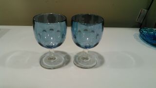 2 - Vintage 1962 Bartlett - Collins Blue Carnival Glass Goblet Thumbprint