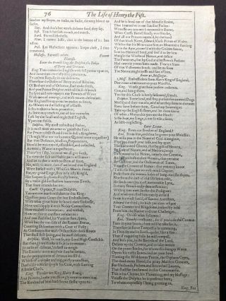 Shakespeare First Folio Leaf 1623 Henry the Fifth 2