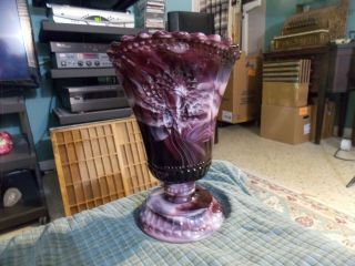 Vintage Atterbury & Co.  Purple Slag Glass Footed Vase Atterbury Jewell 8 " Vg