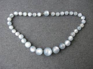 Vintage Sky Blue Moonglow Lucite Hand Knotted Graduated Beads Necklace V