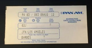 Vintage Pan Am First Class Boarding Pass Jfk To Lax Rare