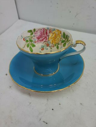 Vintage Aynsley Cup & Saucer Set B5025 Bone China England Blue Gold Teacup Look