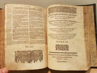 1608 GENEVA BIBLE / FINE BINDING / 14th CENTURY MANUSCRIPT LEAVES 10