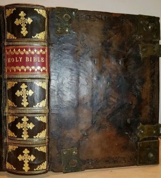 1608 Geneva Bible / Fine Binding / 14th Century Manuscript Leaves