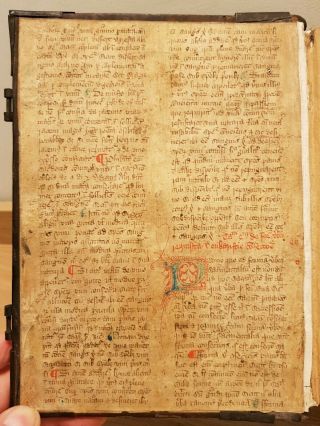 1608 GENEVA BIBLE / FINE BINDING / 14th CENTURY MANUSCRIPT LEAVES 4