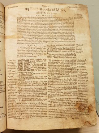 1608 GENEVA BIBLE / FINE BINDING / 14th CENTURY MANUSCRIPT LEAVES 6