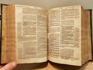 1608 GENEVA BIBLE / FINE BINDING / 14th CENTURY MANUSCRIPT LEAVES 8