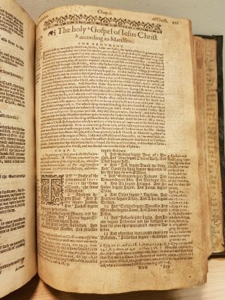 1608 GENEVA BIBLE / FINE BINDING / 14th CENTURY MANUSCRIPT LEAVES 9