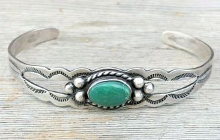 Fred Harvey Sterling Silver Turquoise Green Old Pawn Cuff Bracelet 925 Vintage