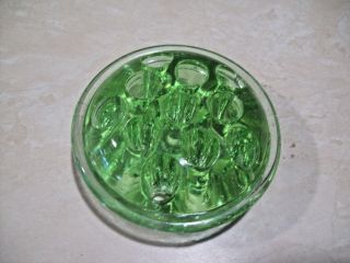 Vintage Green Glass 11 Hole Flower Frog