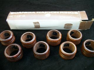 Wooden Napkin Rings Scandia Set Of 8 Ribbed Design Vintage Knobler & Co