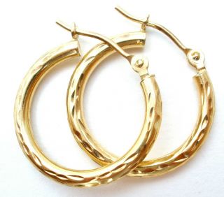 10k Yellow Gold Hoop Earrings Vintage 22mm Oroamerica Diamond Cut Round Hoops
