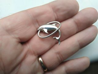 Quality Vintage Ola Gorie Sterling Silver Dolphin Brooch.