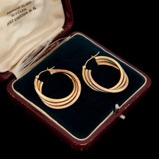 Vintage Designer Sterling Silver 14k Gold Filled Gf Multi - Color 3 Hoop Earrings