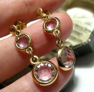 Vintage Jewellery Bezel Open Set Lilac Glass Crystal Drop Earrings