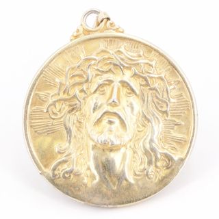 Vtg Sterling Silver - Creed Jesus Christ Virgin Mary Medal Gold Pendant - 31.  5g