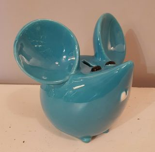 Vintage Turquoise Blue Mouse Piggy Bank Made In Italy