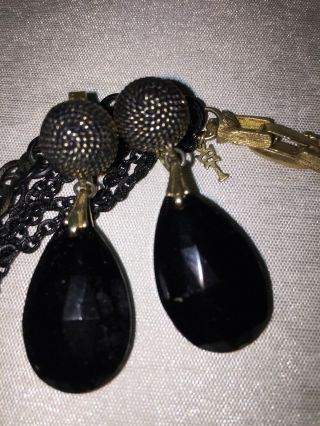 Vintage TRIFARI Oval Black Onyx Gold Tone Pendant Necklace & Clip Earrings Set 2