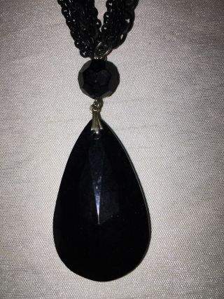 Vintage TRIFARI Oval Black Onyx Gold Tone Pendant Necklace & Clip Earrings Set 5