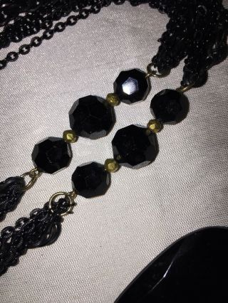 Vintage TRIFARI Oval Black Onyx Gold Tone Pendant Necklace & Clip Earrings Set 7