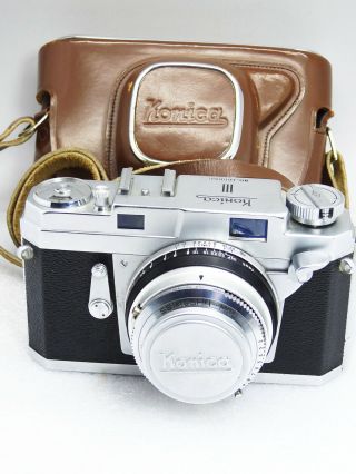 Konica Iii Camera Hexanon Lens 50/2.  0 Cap Case Rf C :1957 N,  3631
