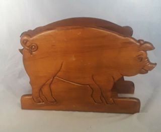 Vintage Older Carved Wooden Pig Shaped Napkin Holder 7” X 2 ½” X 4 ¾”