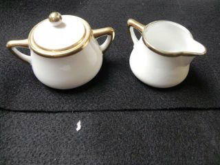 Vintage White Gold Noritake Childs Tea Set Dishes Green Mark Sugar & Creamer