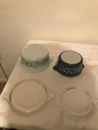 Vintage Pyrex Blue & White Colonial Mist Casserole Dishes With Lids 474 - B,  473 - B 6