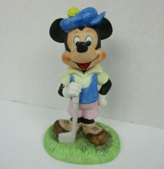 Vintage Mickey Mouse Golf Ceramic Bisque Figurine Walt Disney Productions Golfer