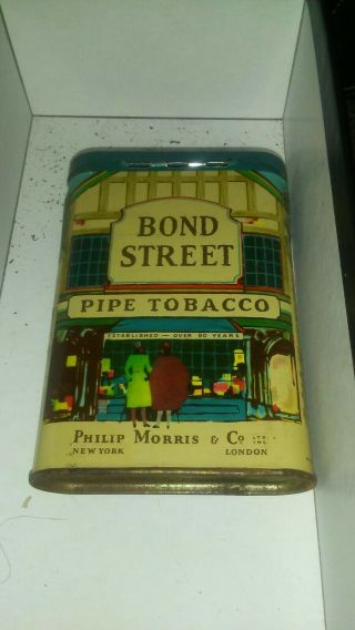 Vintage Bond Street Pipe Tobacco Phillip Morris & Co Pocket Tin W/ Tax Sticker