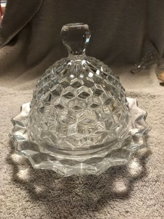 Elegant Glass Vintage Fostoria American Clear Cube Round Covered Butter Dish