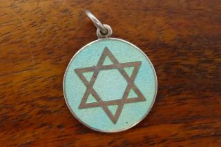 Vintage Sterling Silver Hebrew Jewish Star Of David Guilloche Enamel Charm C