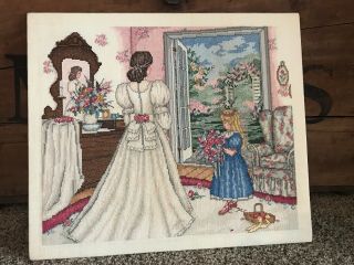 Vintage Completed Cross Stitch Paula Vaughan Time To Dream Bride Romantic