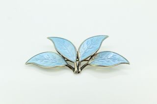 Vintage David Andersen Norwegian Sterling Silver 925 Blue Enamel Leaf Brooch