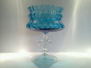 Large Unique Vintage Art Glass Compote/candy Bowl With Fleur - De - Lys Foot
