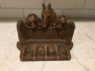 Vintage Four Pipe Stand,  Horse And Dogs Over Fence,  Syroco Wood,  Holds 4 Pipes