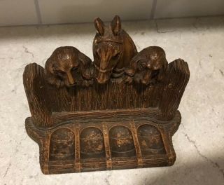 Vintage Four Pipe Stand,  Horse and Dogs Over Fence,  SYROCO WOOD,  Holds 4 Pipes 4