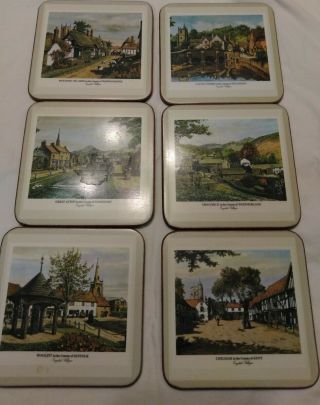 Vintage Boxed Set Of 6 Traditional Pimpernel English Villages Cork Back Coasters