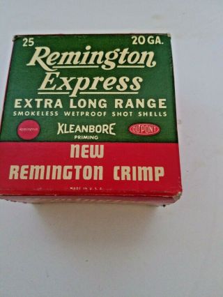 Vintage Remington Express 20 Ga.  Extra Long Range Shotgun Shell Box - Empty