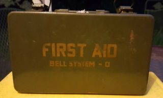 Vintage Army Green Bell System D First Aid Kit Metal Case Box York Ny 1960 