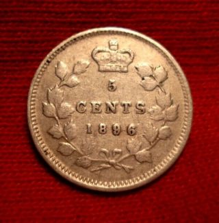1896 Lg 96 Canada Five Cent Silver Victoria Vintage Rare