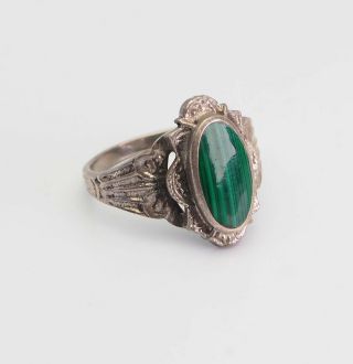 Vintage Sterling Silver And Oval Malachite Ring Size 9