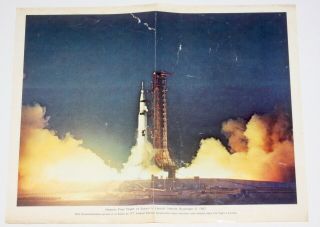 Vintage 1967 Nasa Saturn V Launch Itt Employee Appreciation Commemorative Poster