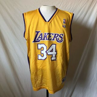 Vintage Champion Los Angeles Lakers Shaquille Oneal Jersey Large 44 Gold Purple